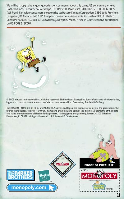 Monopoly Spongebob Instructions - Hasbro