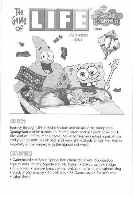 The Game of Life Spongebob Squarepants Game Manual