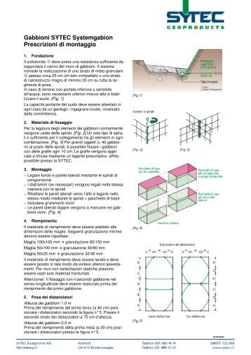 Prescrizioni di montaggio SYTEC Gabbioni