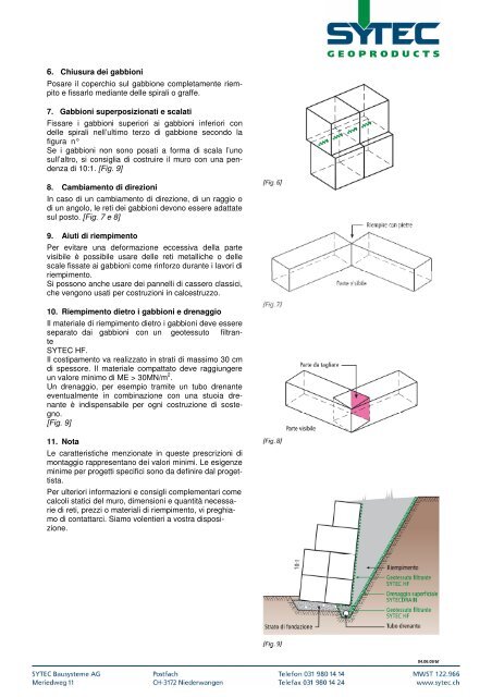 Prescrizioni di montaggio SYTEC Gabbioni