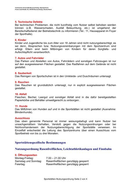 Sportstätten-Nutzungsordnung - Technische Universität Braunschweig