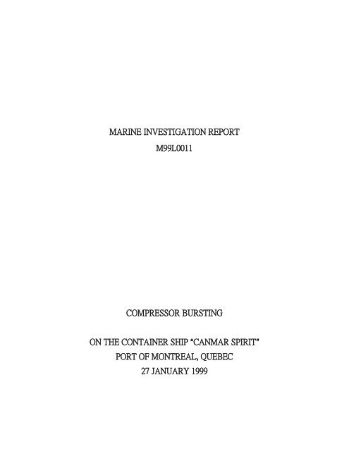 marine investigation report m99l0011 compressor bursting