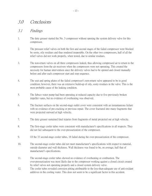 marine investigation report m99l0011 compressor bursting