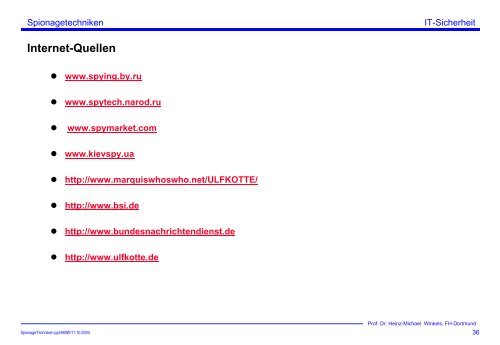Spionagetechniken - Prof. Dr. Heinz-Michael Winkels