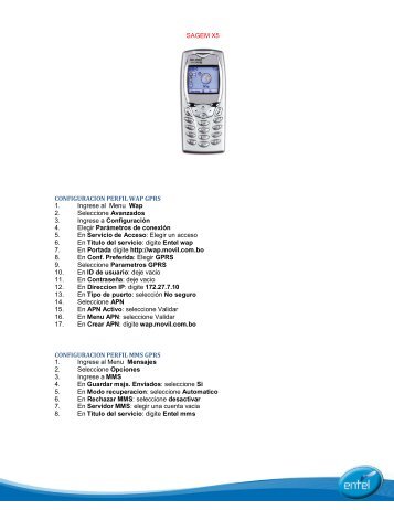 SAGEM X5 CONFIGURACION PERFIL WAP GPRS 1 ... - Entel