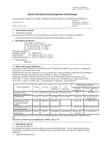 Karta charakterystyki preparatu chemicznego - Nobiles