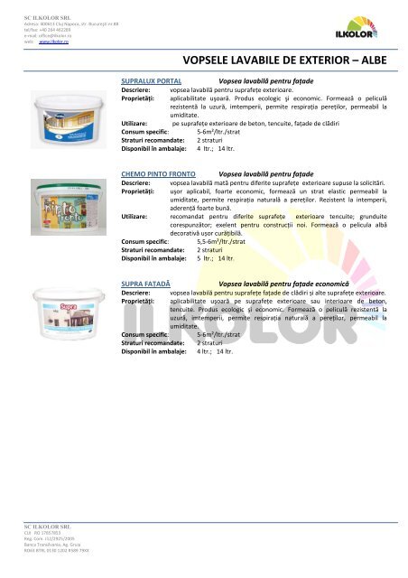 Catalog produse - Depozit de vopsele ILKOLOR. Cluj-Napoca. Str ...