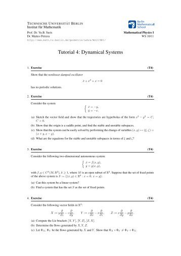 Tutorial 4: Dynamical Systems - Institut für Mathematik - TU  Berlin