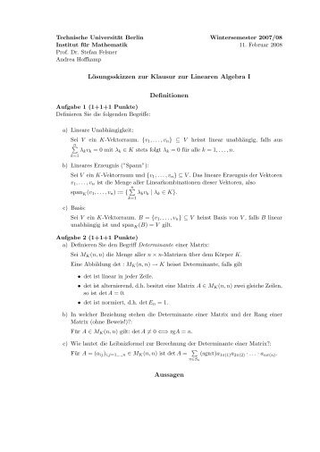 WS07/08 Prof Felsner mit Lösung (lina1ws07.pdf - Institut für ...