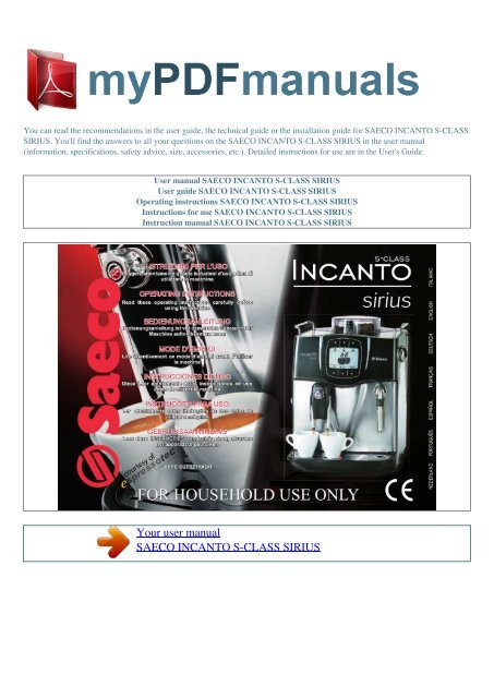 User manual SAECO INCANTO S-CLASS SIRIUS - MY PDF ...