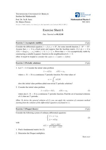 Exercise Sheet 6 - Institut für Mathematik - TU  Berlin
