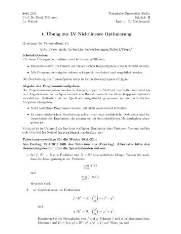 Blatt 1 - Institut für Mathematik - TU  Berlin