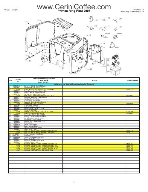 Primea Ring Post 2007 E74114 Rev. 04 G drive - Cerini Coffee ...