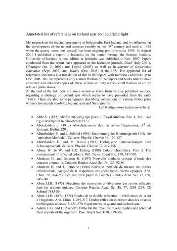 Annotated list of references on Iceland spar and polarized light