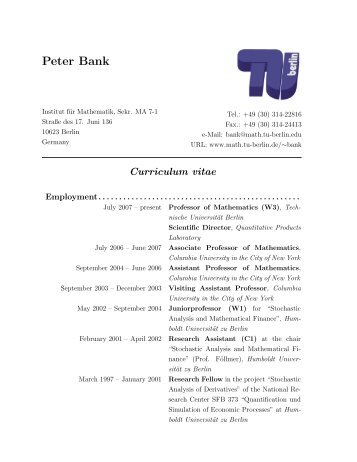 Peter Bank - Institut für Mathematik - TU  Berlin