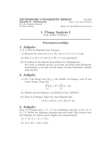 1. Übung Analysis I 1. Aufgabe 2. Aufgabe 3. Aufgabe - TU Berlin