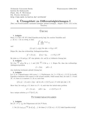 Blatt 6 - Institut für Mathematik - TU  Berlin