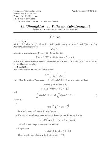 11. ¨Ubungsblatt zu Differentialgleichungen I ¨Ubung - Institut für ...