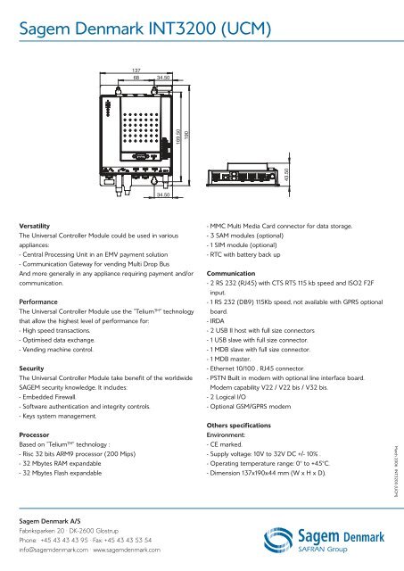 Sagem Denmark INT3200 - Cryptera