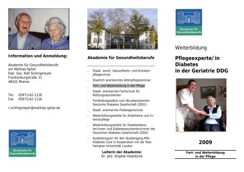 Weiterbildung Pflegeexperte/in Diabetes in der Geriatrie DDG 2009