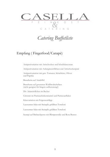 Catering Buffetliste - Feinkost Casella