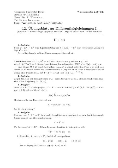 Blatt 12 - Institut für Mathematik - TU  Berlin