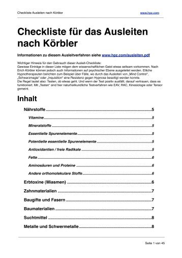 Checkliste für das Ausleiten nach Körbler