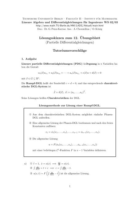 Lösungsskizzen zum 12. ¨Ubungsblatt - Institut für Mathematik - TU  ...