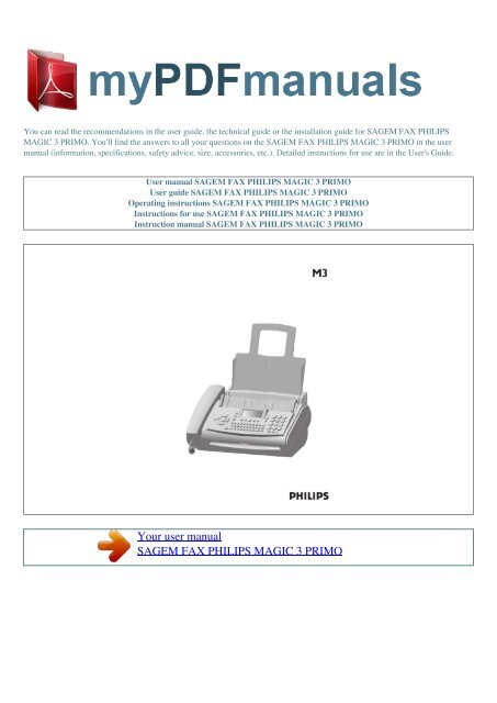 User manual SAGEM FAX PHILIPS MAGIC 3 PRIMO - MY PDF ...