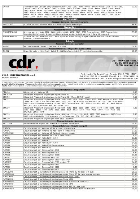 LISTINO C.D.R. International