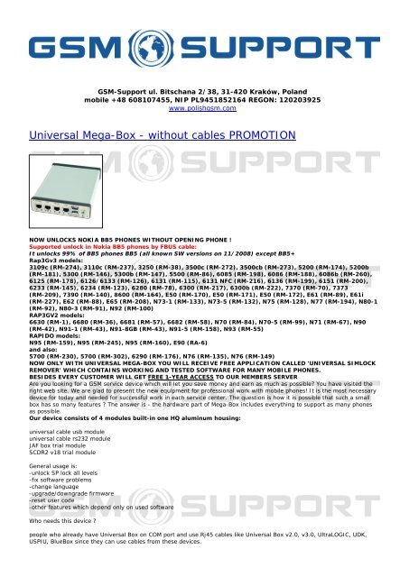 Universal Mega-Box - without cables PROMOTION - Polish GSM