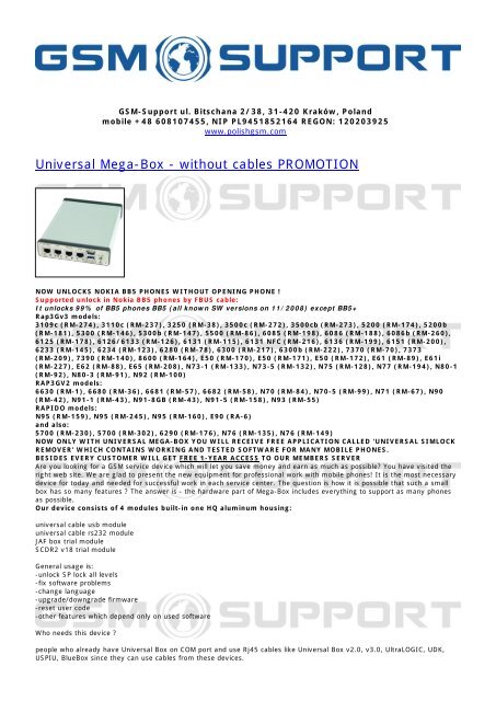 Universal Mega-Box - without cables PROMOTION - Polish GSM