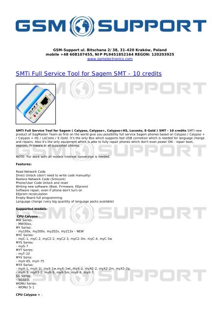 SMTi Full Service Tool for Sagem SMT - Universal GSM Box