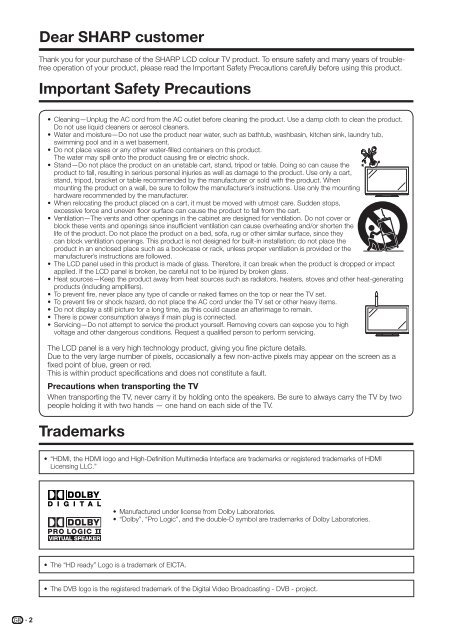 LC-46/52HD1E Operation-Manual GB - Sharp