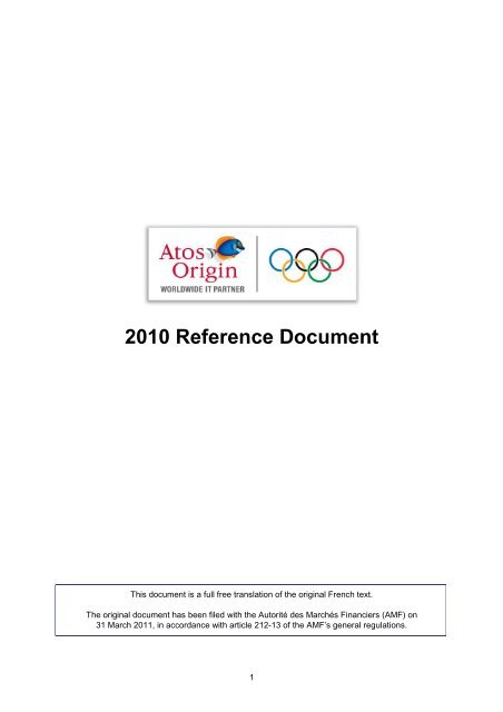 Atos Origin - 2010 Reference document