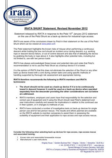 IRATA Shunt Statement - Revised November 2012