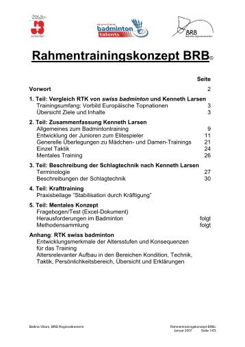 Rahmentrainingskonzept BRB© - Badminton in der Region Bern