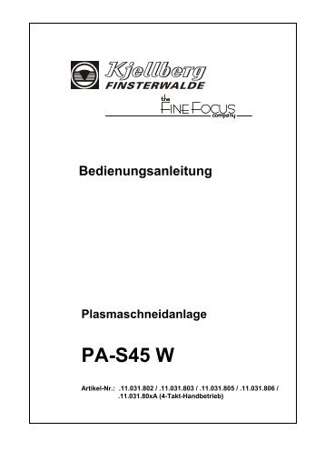 Bedienungsanleitung Plasmaschneidanlage PA-S45 W