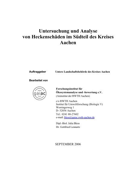 Untersuchung und Analyse von Heckenschäden im Südteil