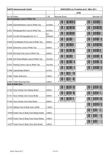 SANTE Barcodes 2011 - LOGOCOS Naturkosmetik AG