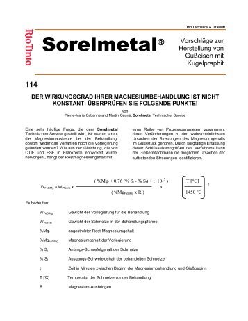 der wirkungsgrad ihrer magnesiumbehandlung ist nicht ... - Sorelmetal