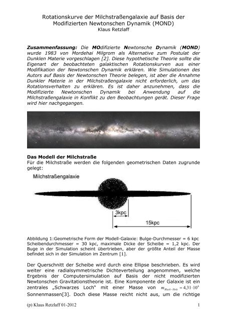 Rotationskurve der Milchstraßengalaxie auf Basis der Modifizierten ...