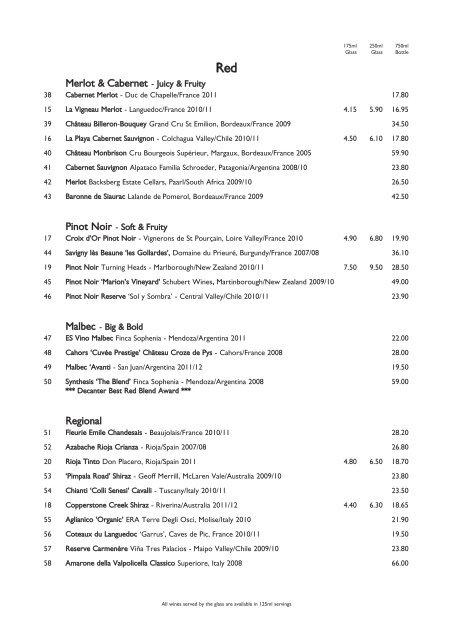 The Farm House Wine List - Elite Pubs