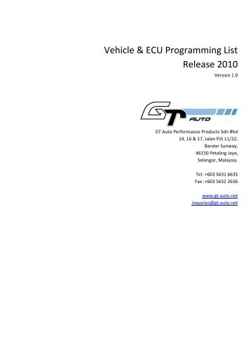 Vehicle & ECU Programming List Release 2010 - GT-Auto