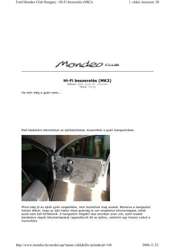 Hi-Fi beszerelés (MK3) - Ford Mondeo Club Hungary