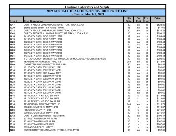 Kendall-Covidien 2009 Price List - Clarkson Laboratory and Supply