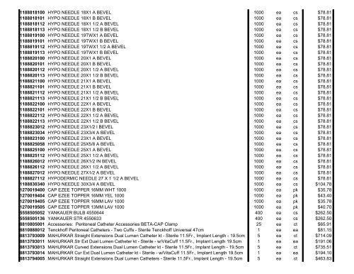 Kendall-Covidien 2009 Price List - Clarkson Laboratory and Supply