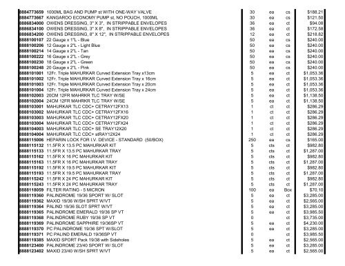 Kendall-Covidien 2009 Price List - Clarkson Laboratory and Supply