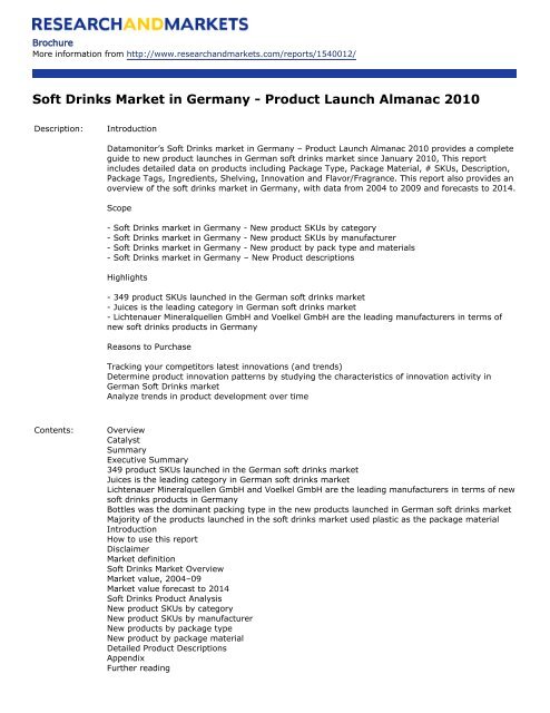 Soft Drinks Market in Germany - Research and Markets