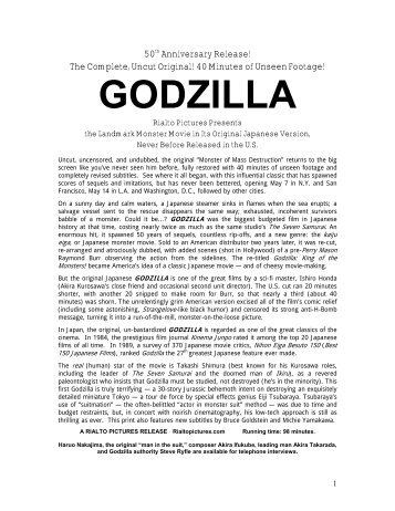 download the Godzilla Pressbook - Rialto Pictures